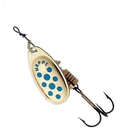 MEPPS COMET-SPINNER-FISHING-GOLD/BLUE DOT-SIZE 4