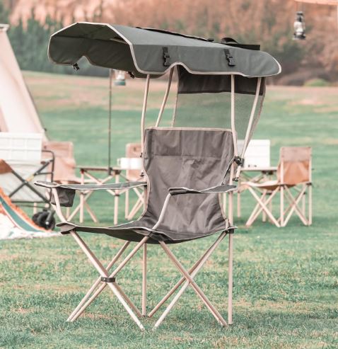 AS-FOLDING CAMPING CHAIR WITH AWNING AND CUP HOLDER-CAMPING ACC.GREEN