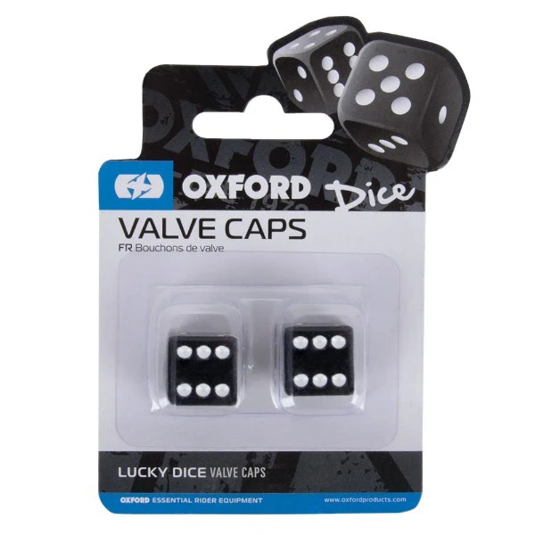 OXFORD-LUCKY DICE VALVE CAPS-MOTOR CYC ACC-BLK