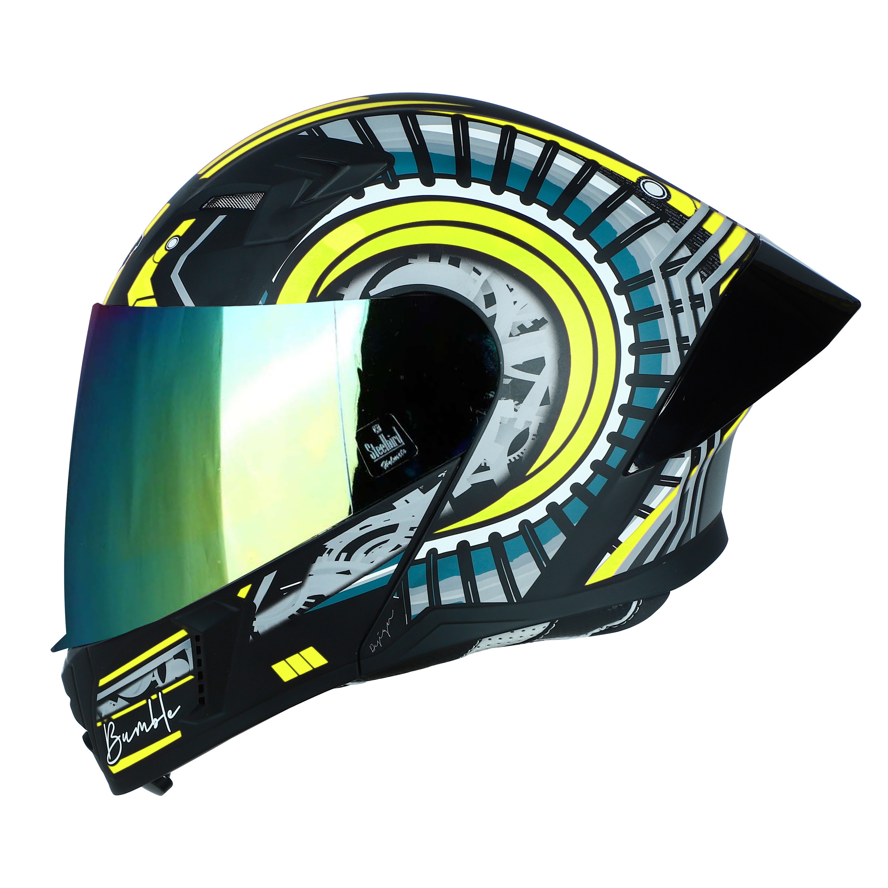 STEELBIRD-20 ISS BUMBLE (MODULAR)-HELMET-GLOSS BLK/NEON-600M