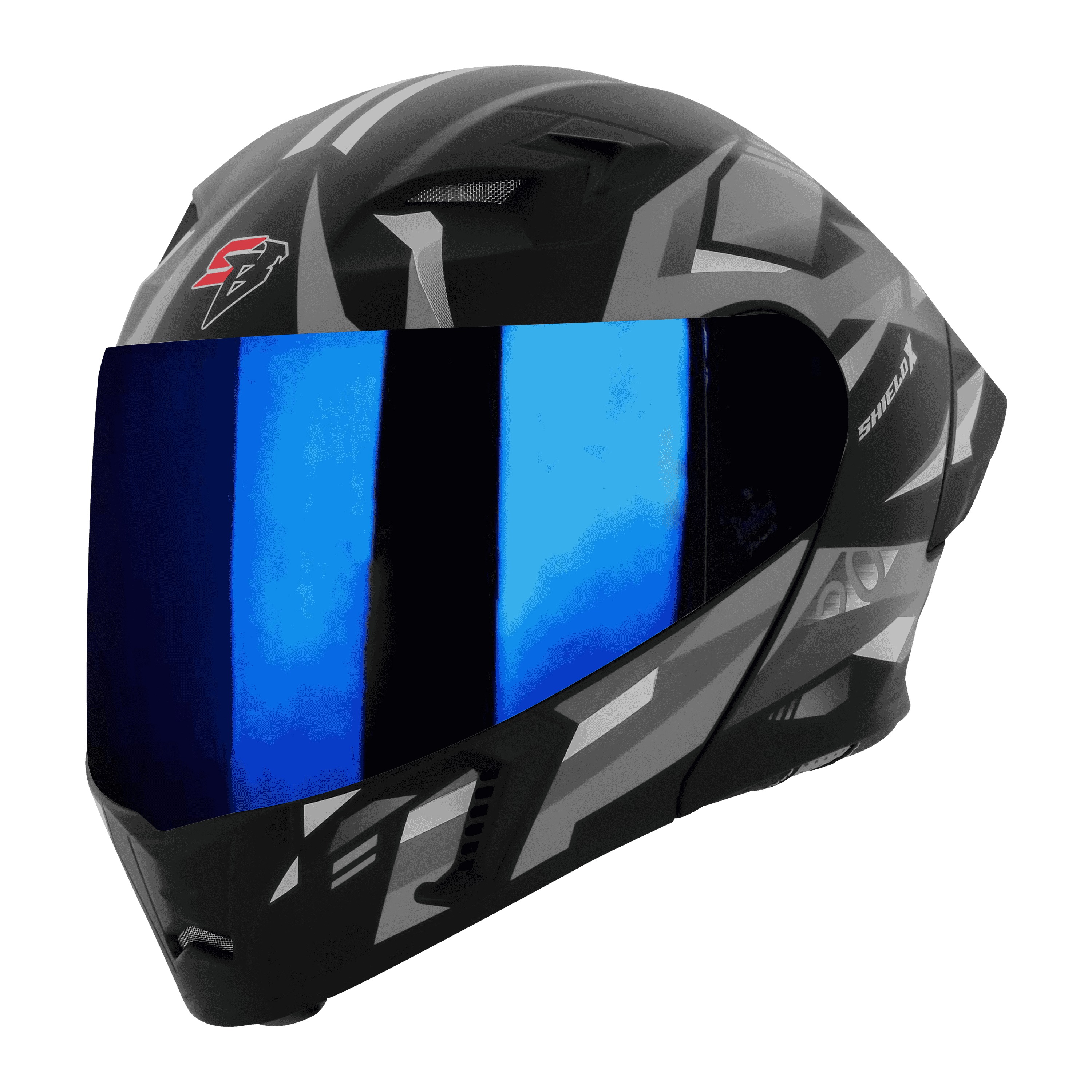 STEELBIRD-20 ISS SHIELD X(MODULAR)-HELMET-GLOSS BLK/GREY-L