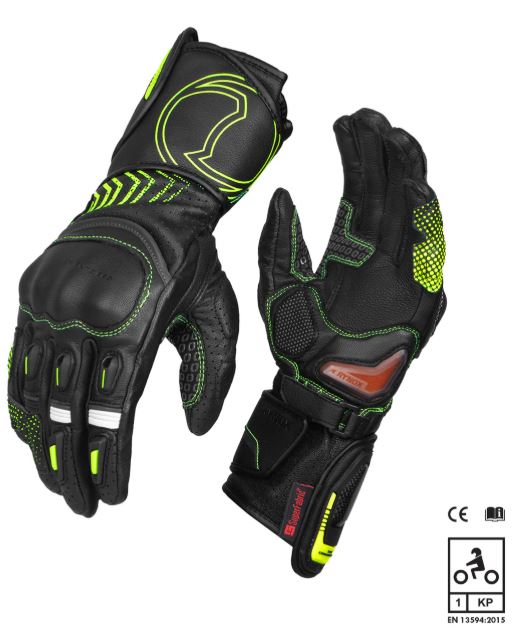 RYNOX-ADVENTO PRO-RIDING GLOVES-BLACK/HI-VIZ/GREEN